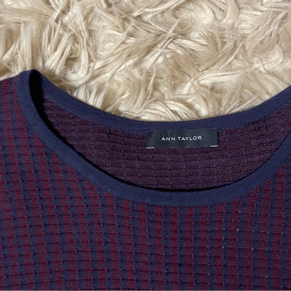 Ann Taylor Purple & Navy Stripe Waffle Style Sweater - Picture 4 of 7